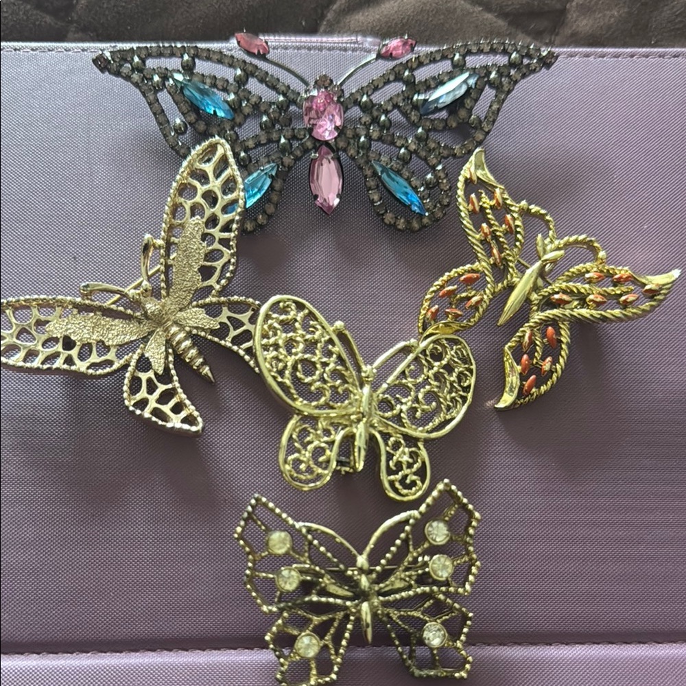 Elegant Butterfly Brooch Set - Gold and Multicolor